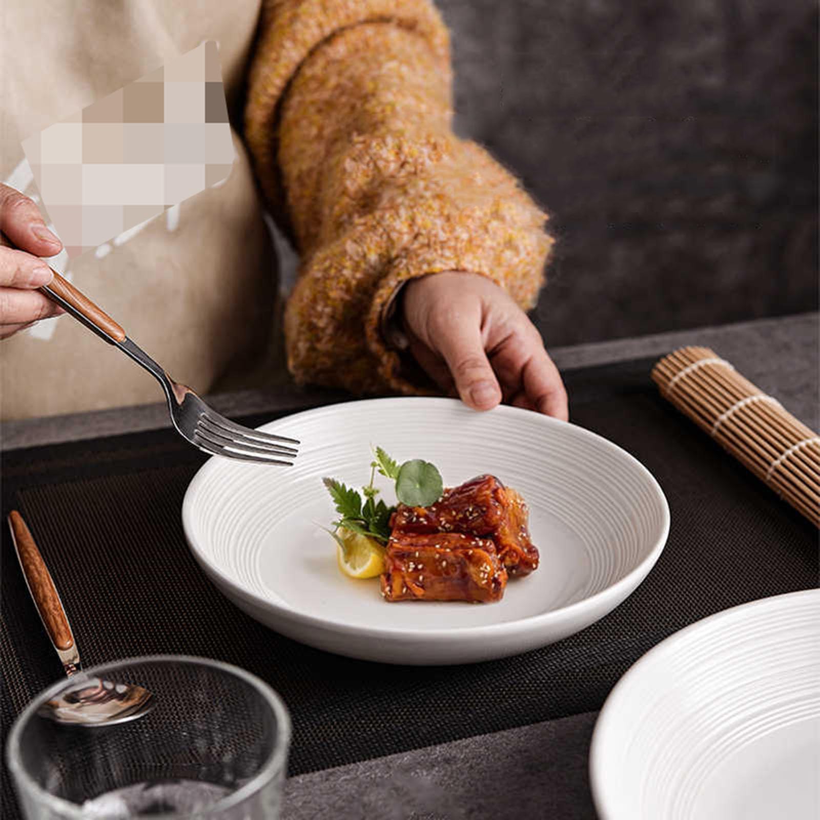 Weiße Keramik-Speiseteller, modernes einfaches Geschirr, Servierplatte für Salat, Nudeln, Steak, mikrowellen- und spülmaschinenfest