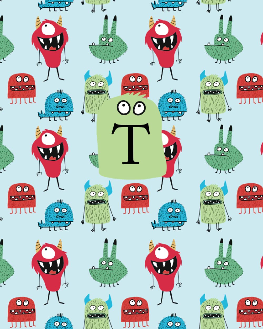 Carnet de notes initiale T motif Little Monsters avec pages intérieures lignées