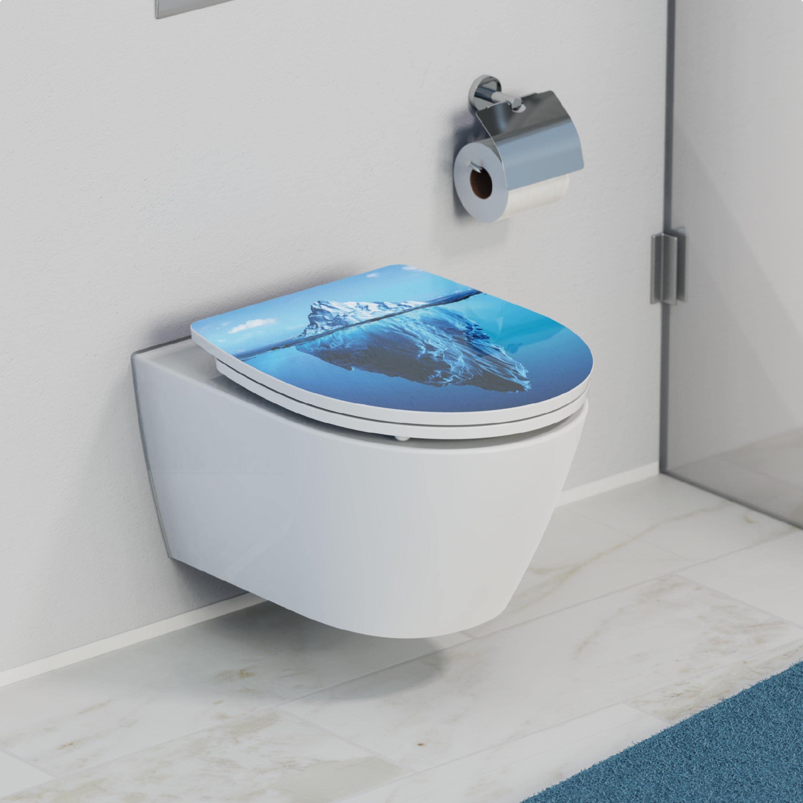 SCHÜTTE WC-Sitz ICEBERG mit Absenkautomatik und Schnellverschluss aus Duroplast, Toilettendeckel mit 175kg Belastbarkeit, Toilettensitz mit Brille, Klodeckel für WC, Klobrille mit Motiv
