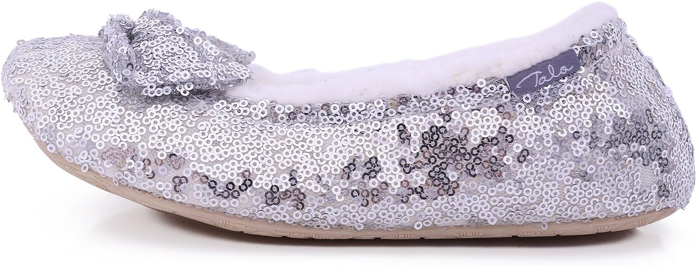 Intinext Women's Ballerina Bling Metallic Shine Womens Cozy Sequin Slippers
