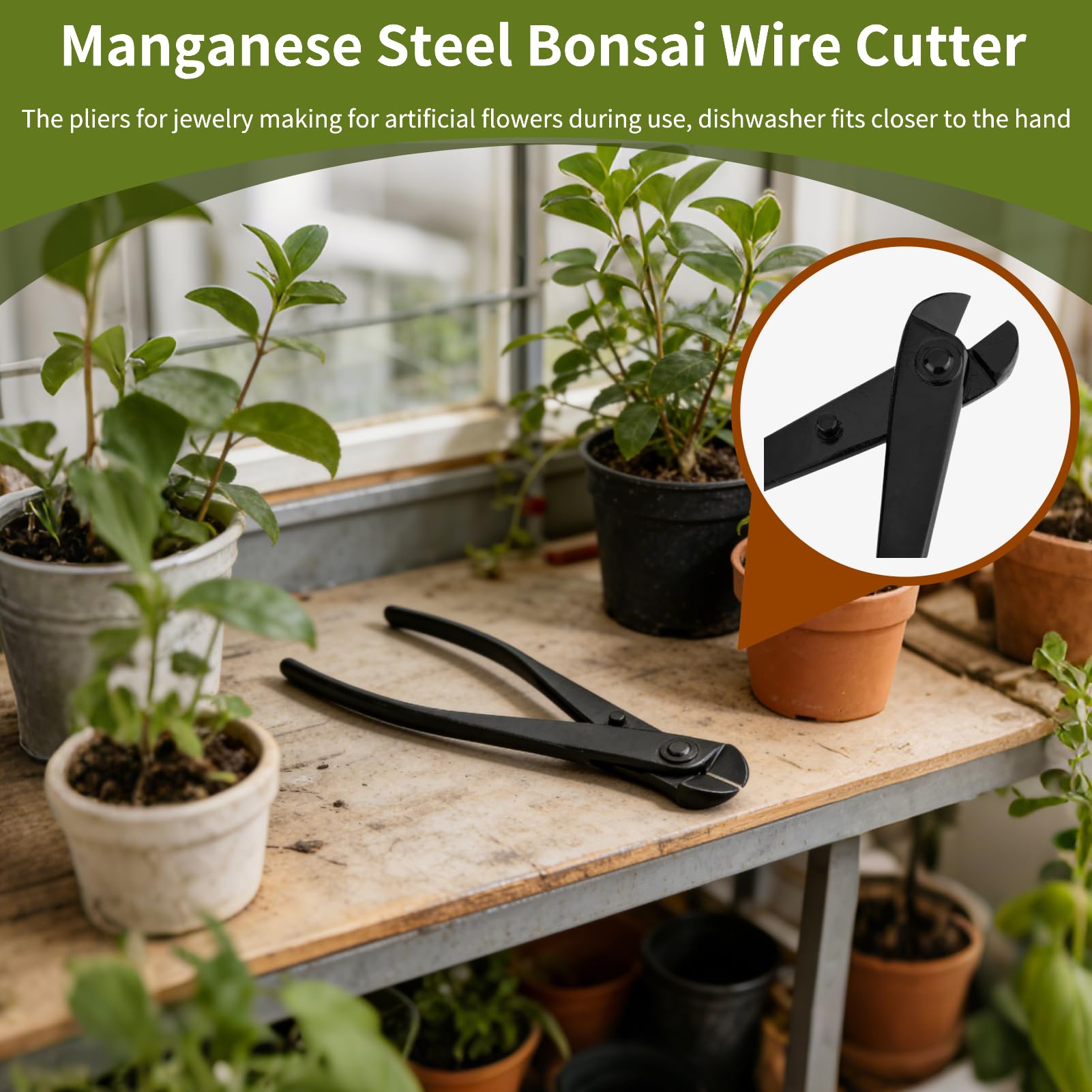 Taglie a filo da 210 mm, acciai di manganese bonsai bonsai a filo multiuso pinza laterale bonsai strumenti per la creazione di fiori