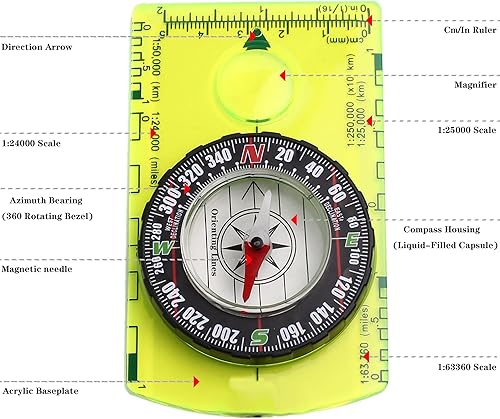 Miniatura 2 de Orienteering Compass Hiking Survival Navigation Compass, Advanced Scout Compass Camping Professional Multifunctional Boy Scout Compass for Kids, Map
