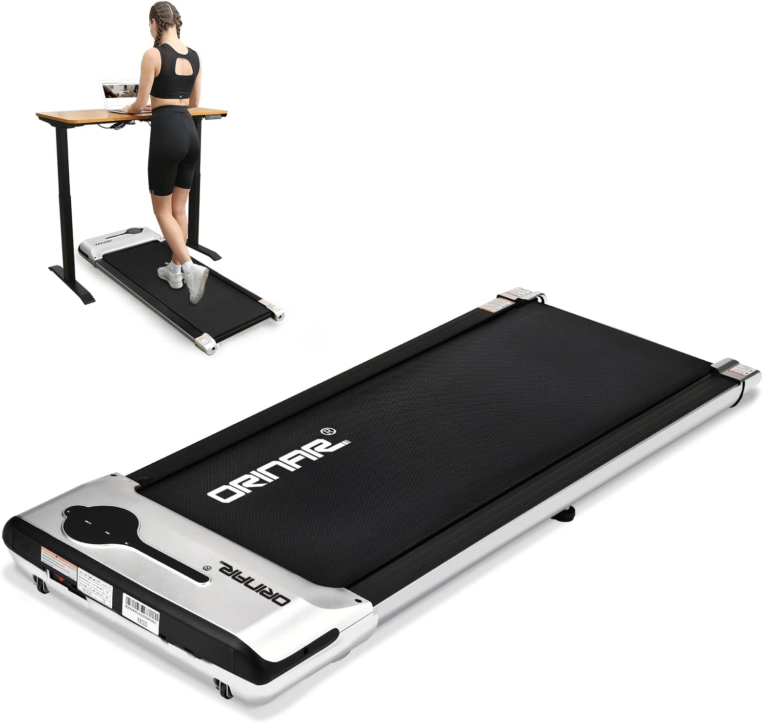 Orinar Under Desk Treadmill, Walking Pad with Remote Control, 2.5 HP Portable Walking Jogging Running Machine for Home Office, LED Display, Sliver