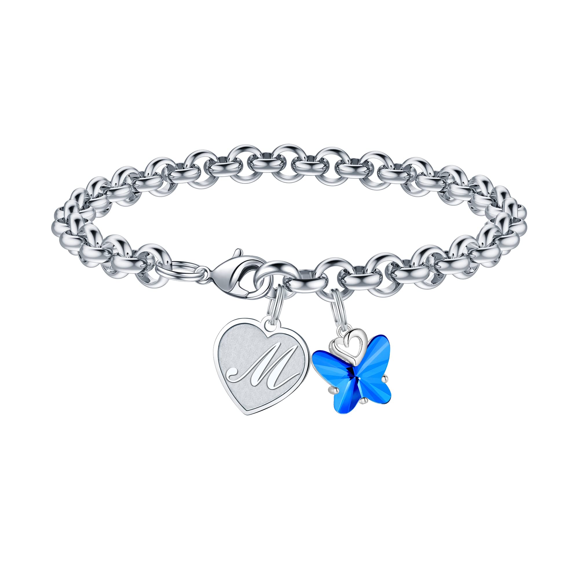 IEFWELLInitial Charm Bracelets for Girls - Crystal Butterfly Bracelets for Teen Girls Gifts, Dainty Heart Initial Charm Bracelets for Girls Women Butterfly Gifts for Girls Jewelry
