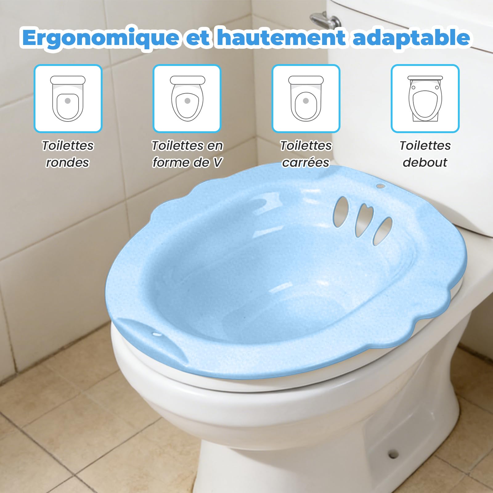F Fityle Bain de Siège Toilette Cuvette Ergonomique, Bain de Siège Universel en PP Renforcé, Bidet Toilette WC, Bassin de Douche Vaginale, pour Femmes, Seniors et Convalescents, Hygiène Intime, Bleu