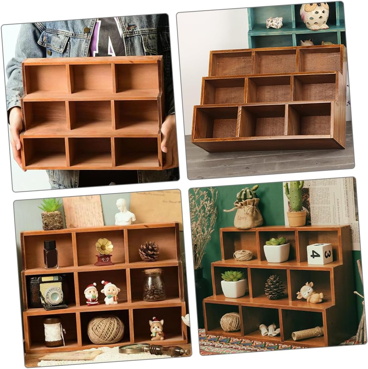 Solid Wood Retro Storage Cabinet Shelves Display Shelf for Collectibles