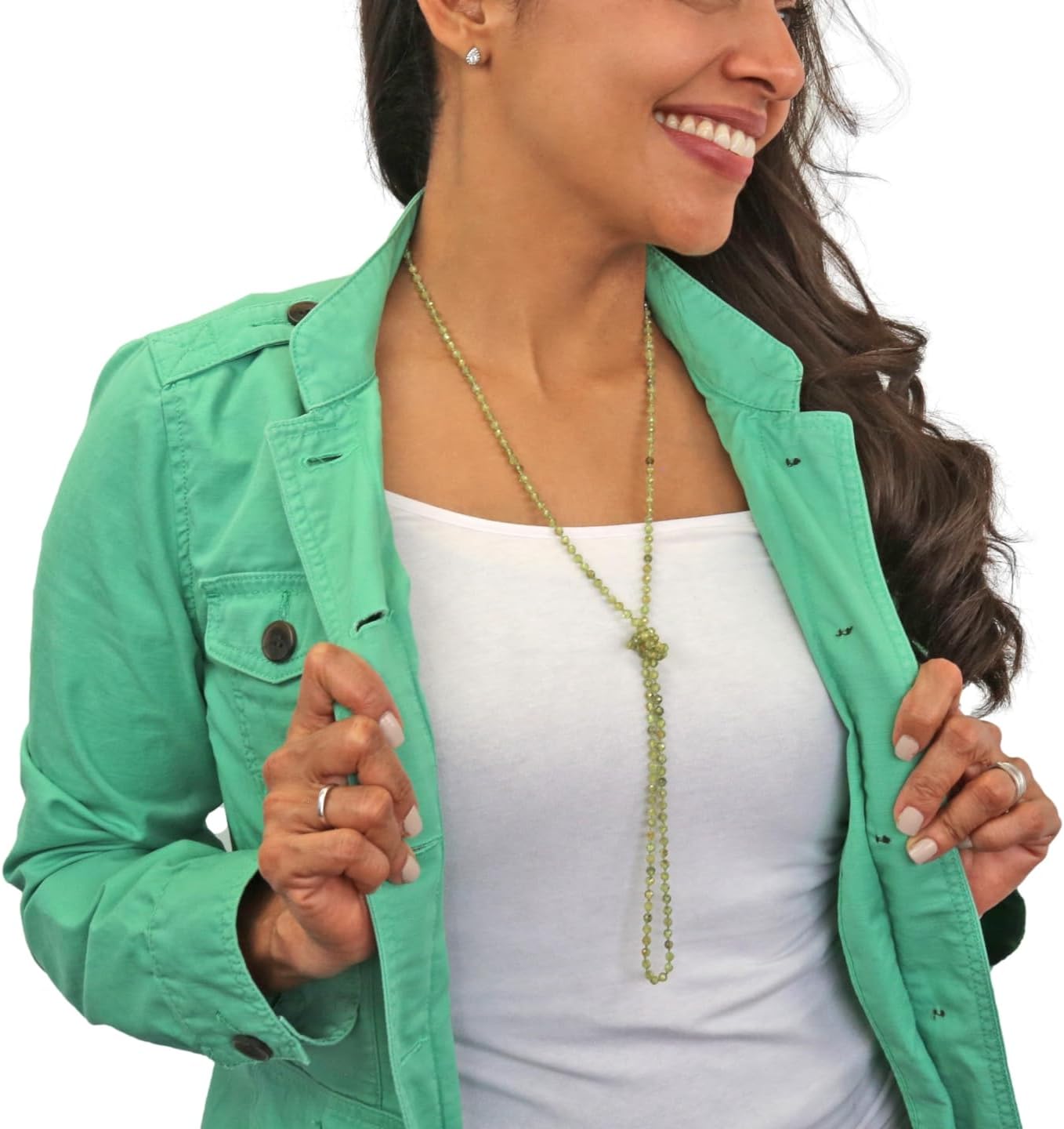 36-inch Opera Length 3.5-5MM Micro-cut Petite Size Semi-precious Stone Dainty Light Weight Mala Chakra Infinity Slip-on Style Beaded Necklace or Wrap Bracelet for Women.