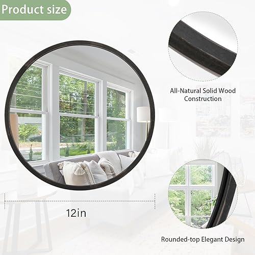 Miniatura 30 de JJUUYOU Espejo circular de pared redondo para baño, espejo de tocador gris, pequeño círculo decorativo para pared, marco de madera, espejo