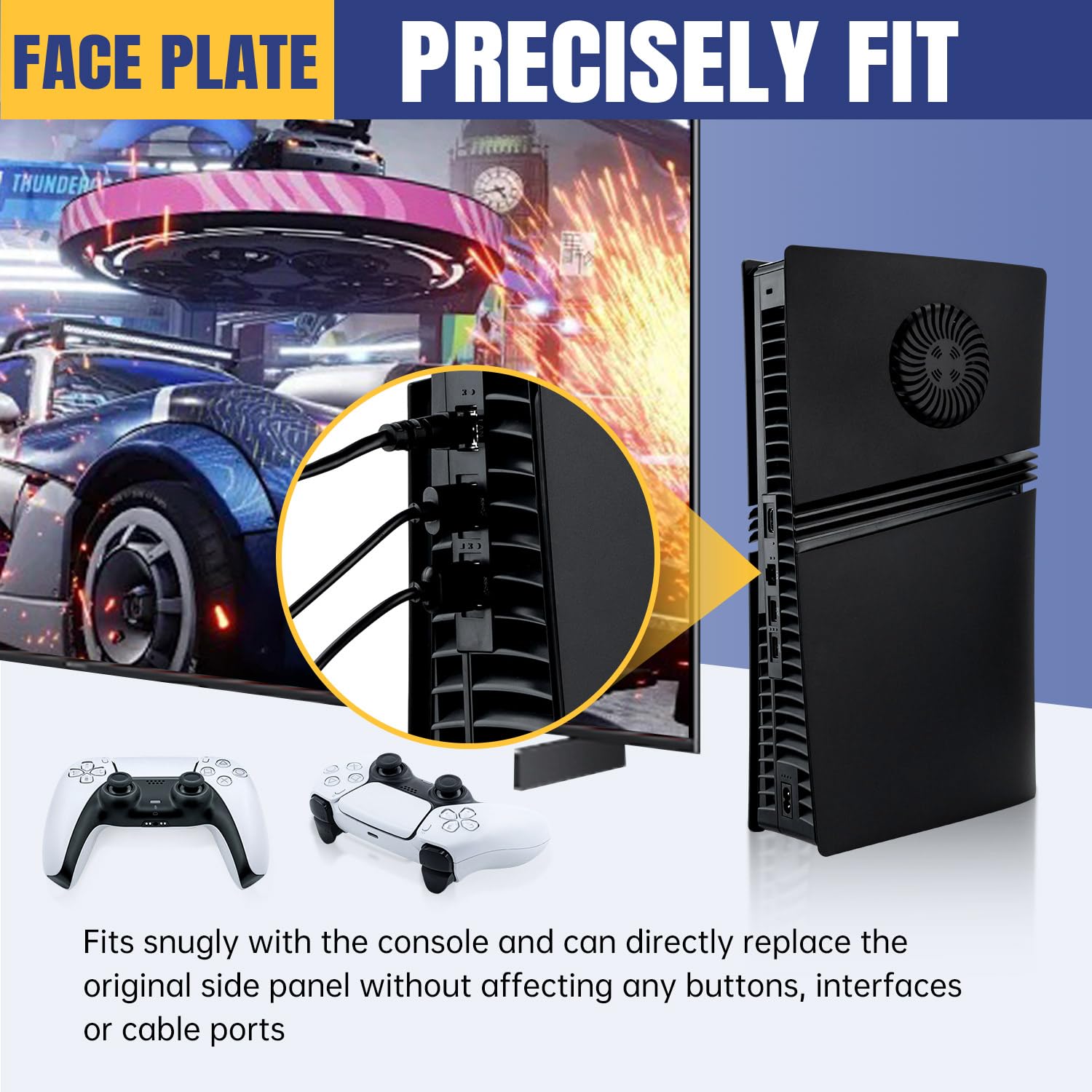Mcbazel Placas Frontale para PS5 Pro, Panel Lateral Protector a Prueba de Polvo con Rejilla de Ventilación para PS5 Pro Digital Edition Consola - Negro (No Compatible con PS5 Slim/PS5)