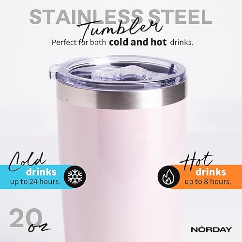 Miniatura 3 de NORDAY Vaso con tapa, 20 onzas, Blush Glitter  Vaso aislado al vacío  Vaso de viaje  Vasos de acero inoxidable  Vaso de café de doble pared