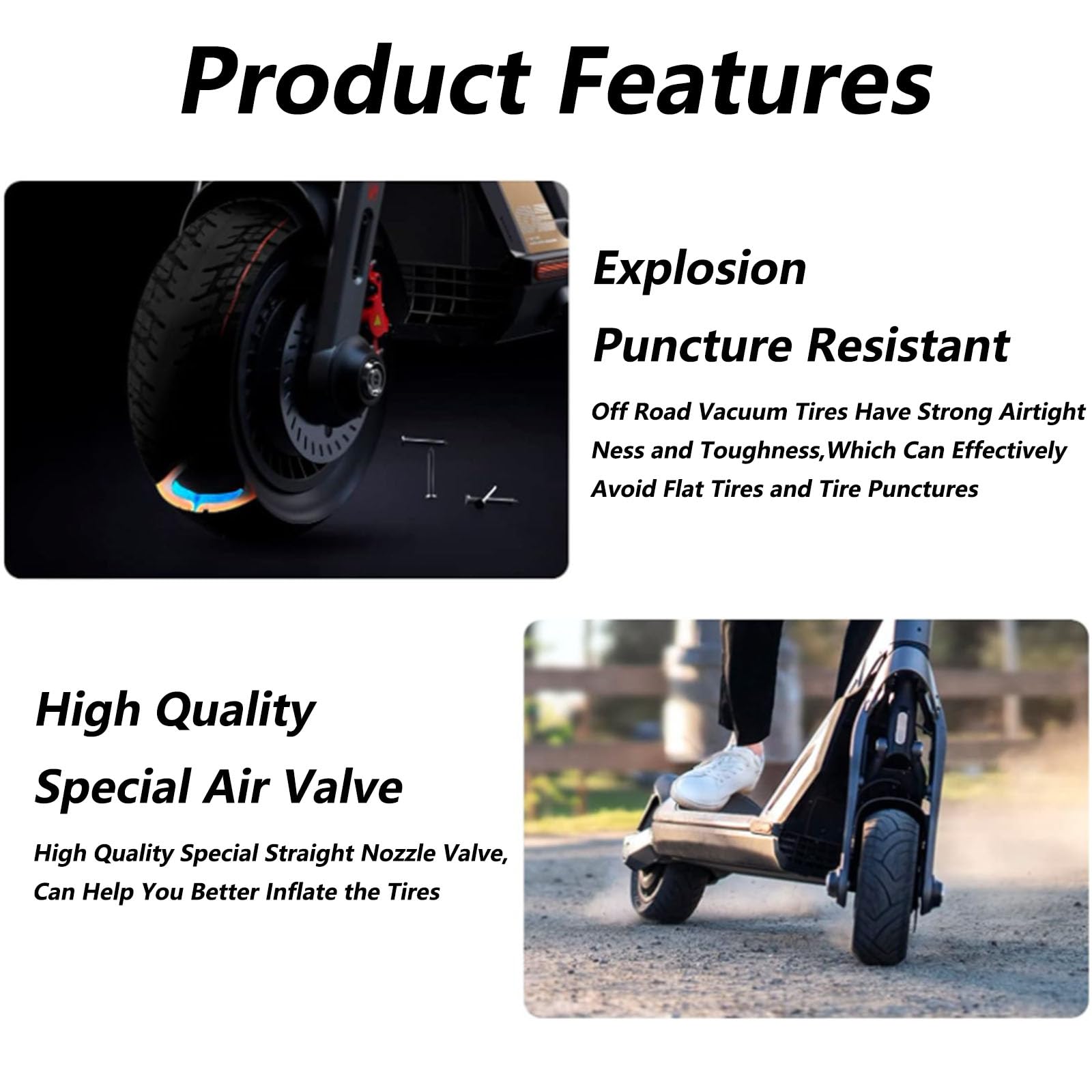 Pneu de Scooter Tout-Terrain sans Chambre à air 50/75-6.1 8 1/2X2 Roues Avant et arrière de Remplacement Pneu sans Chambre à air de 8,5 Pouces pour Scooter de 8,5 Pouces Remplacement sans Chambre à a