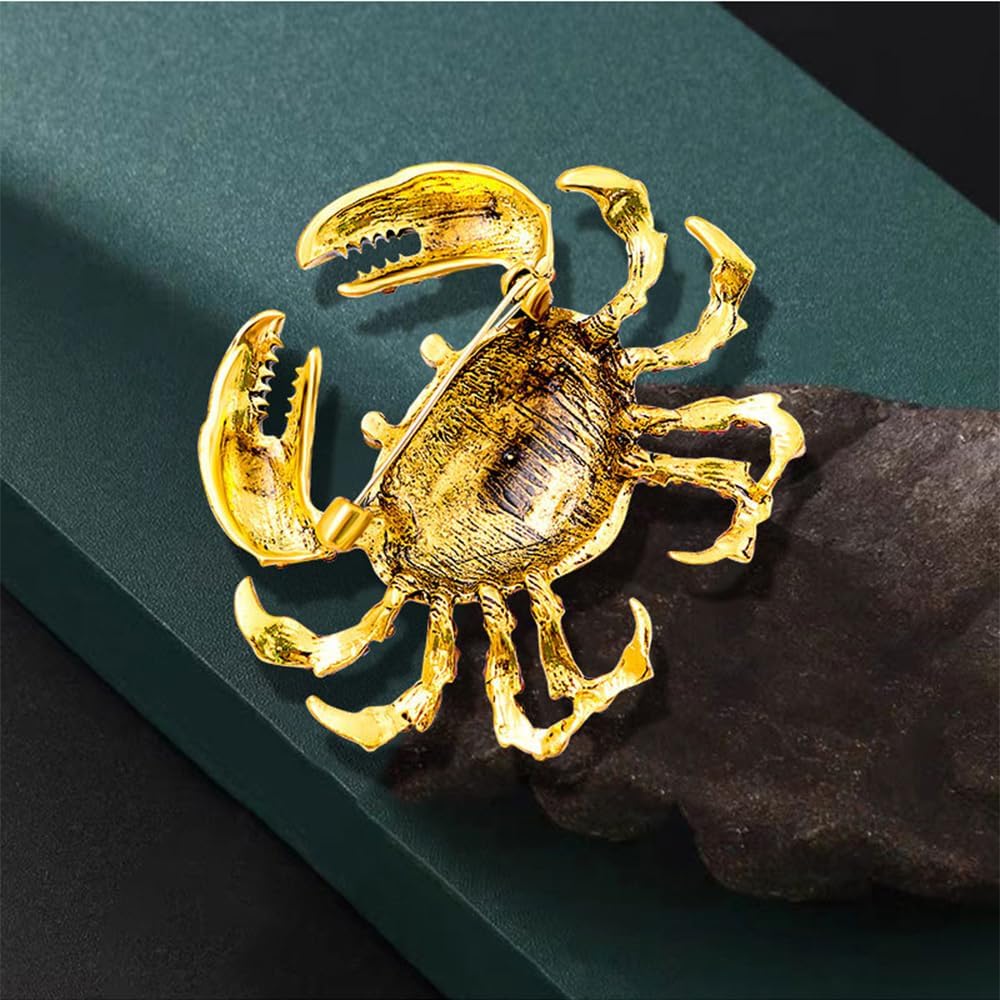Rhinestone Crab Brooch Pin for Women Girls Gold Plated Fashion Crystal Marine Animal Brooches Lapel Pins Shiny Exaggerated Cute Holiday Vacation Christmas Jewelry Gift for Theme Party - Image 5