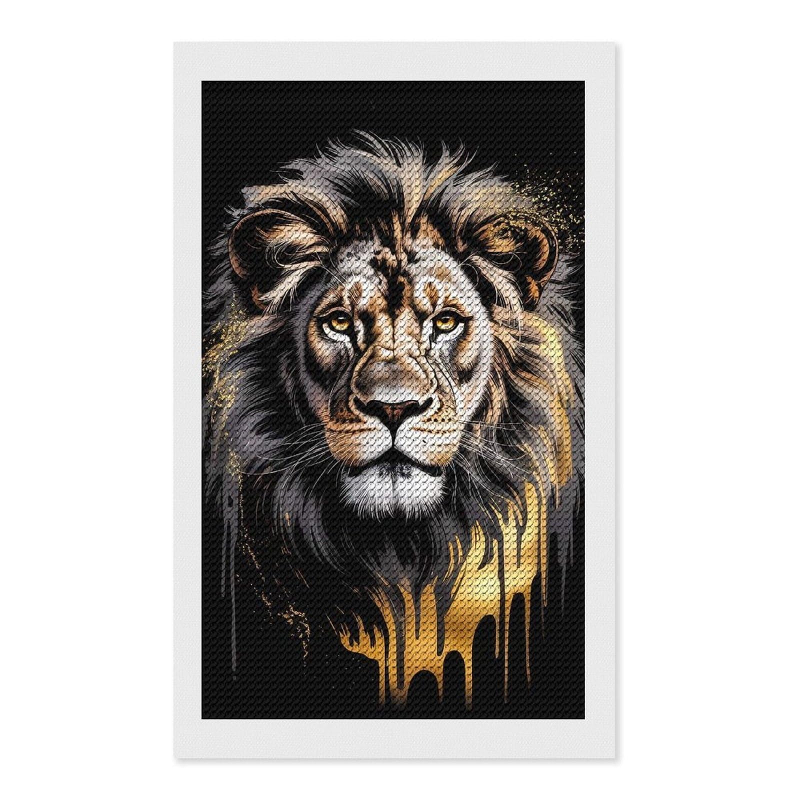 Junmoney Aureate Sovereign – Lion’s Roar in Abstract Gold & Ebony DIY Diamond Art Canvas Kit 12"x20", Relaxing DIY, Sparkling Crystal Beads, Vintage Style Decor, Holiday Gift Idea