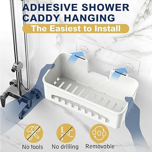 Miniatura 2 de Paquete de 2 organizadores de ducha grandes, organizador de ducha de plástico fuerte, estantes de ducha adhesivos fuertes para ducha interior, sin