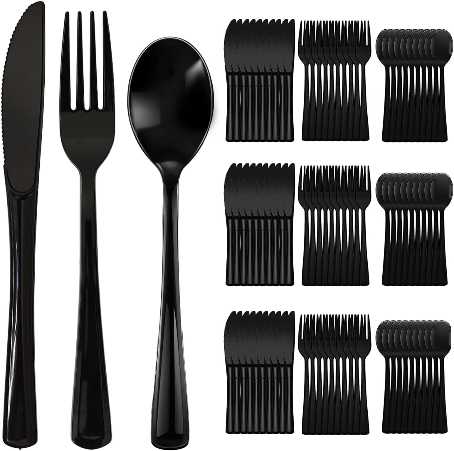 300 Pack Black Disposable Plastic Silverware Heavy Duty,Black Cutlery Set, Plastic Forks and Spoons Knives Utensils Set for Birthday Party Prom Night,Weddings,Halloween