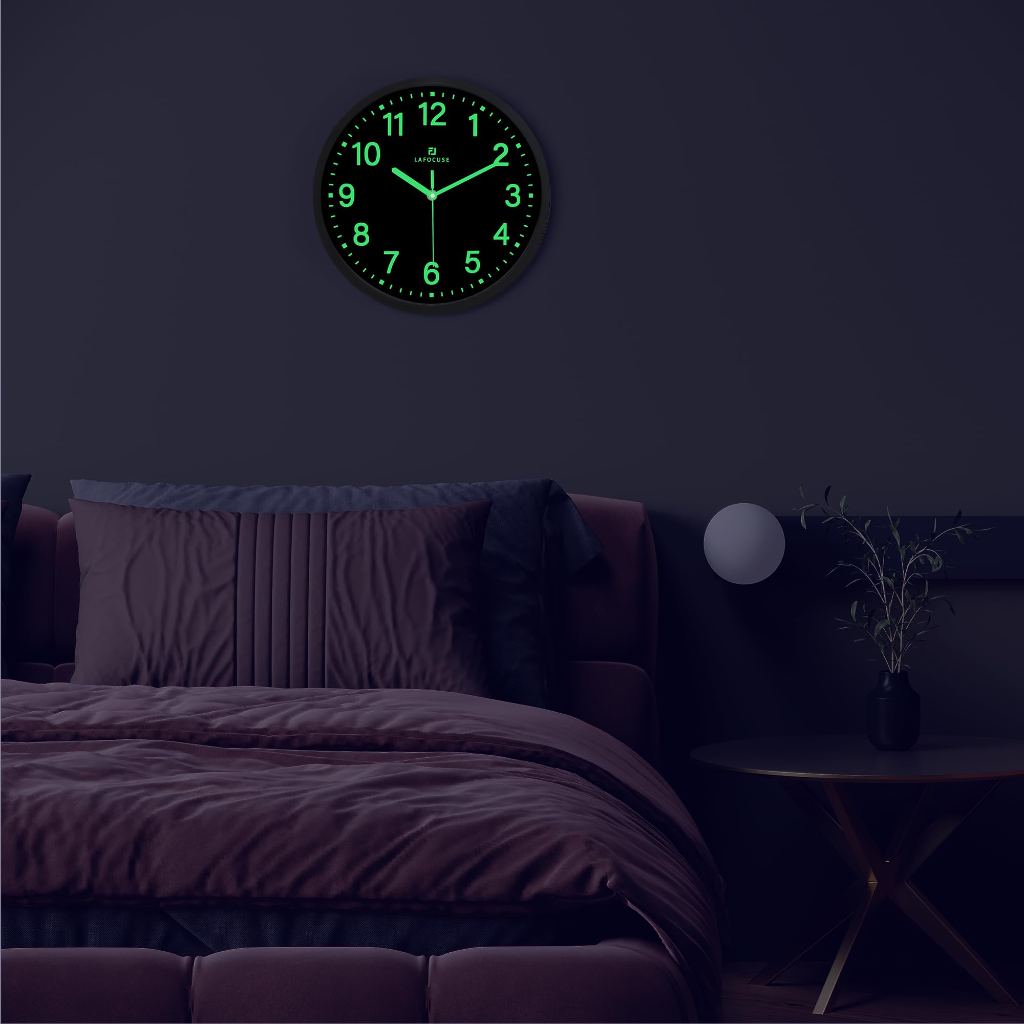 Lafocuse 30cm Orologio da Parete Luminoso Silenzioso senza Ticchettio, Orologio da Muro Fluorescente Moderno Decorativo per Soggiorno Camera da Letto Cucina Ufficio, Nero