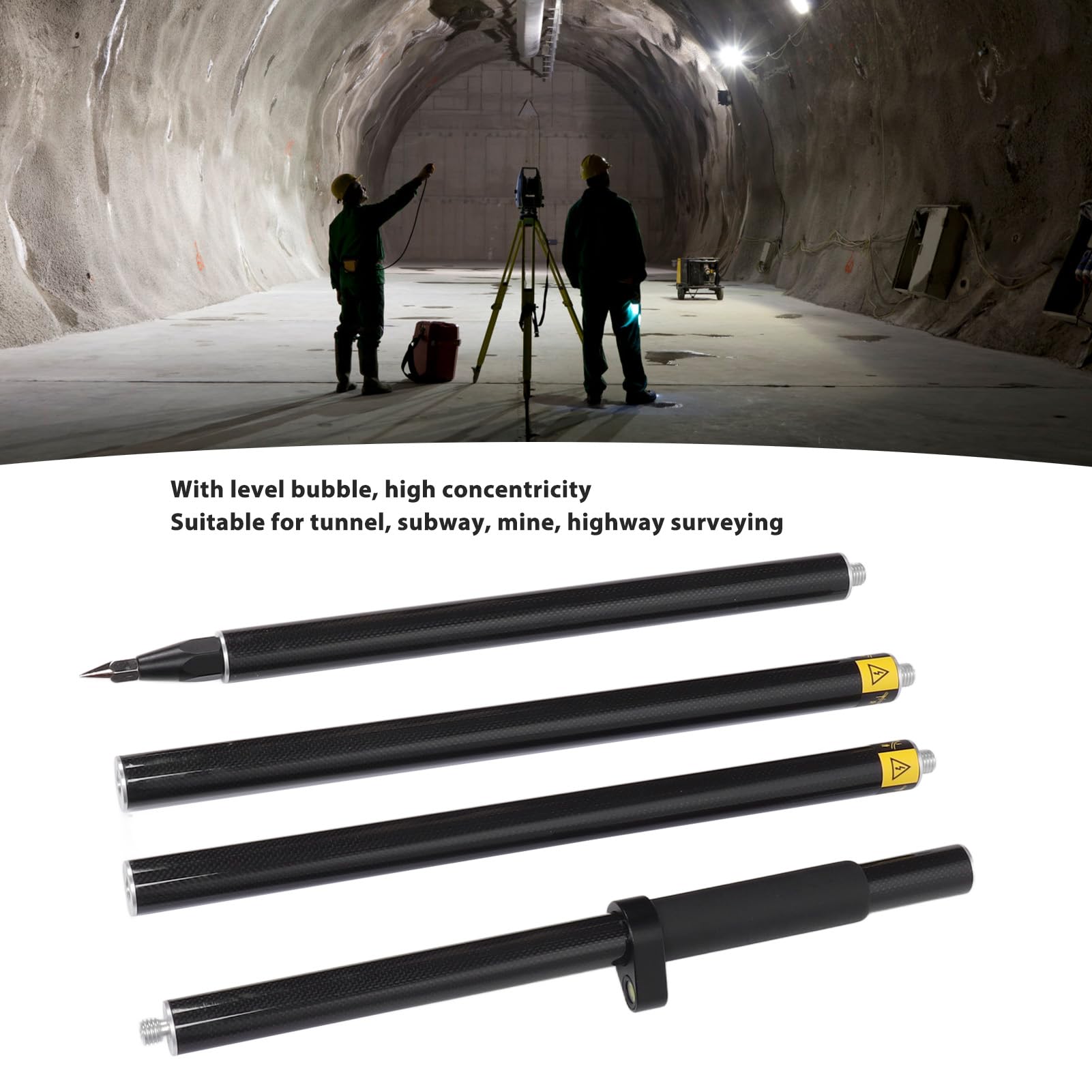 2 Meter 4 section Survey Rod RTK GPS Carbon Fiber Prism Rod with Level Bubble 0mm Constant, for Measurements in Tunnels