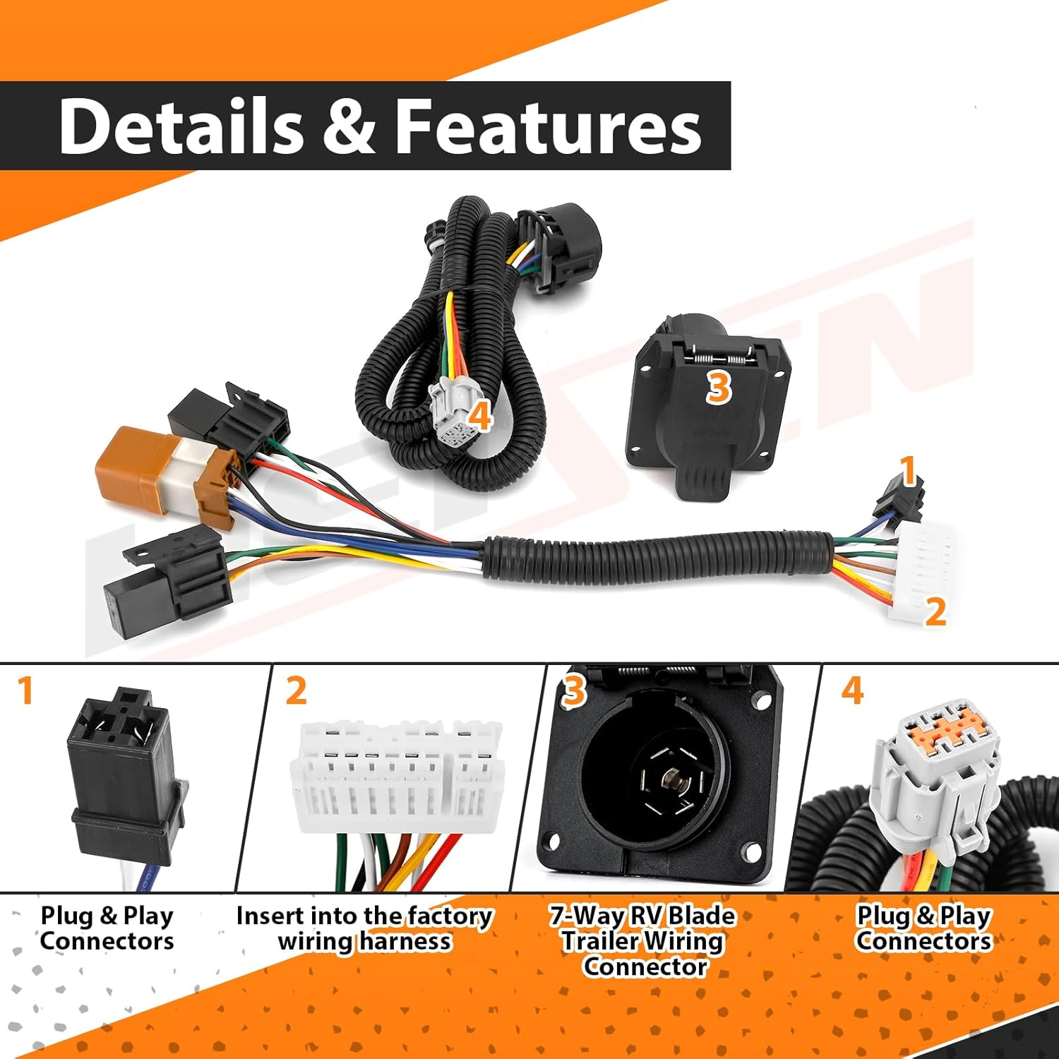 WeiSen RV Blade 7-Pin Trailer Wiring Harness, Vehicle-Side Wiring Harness with Plug & Play Connector Compatible with Nissan Pathfinder 2013-2020, Fit Infiniti QX60 2014-2021