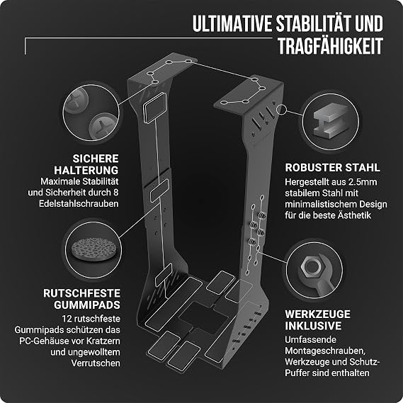PC Under Desk Mount - 35kg Load Capacity Adjustable (Black) Heavy duty computer holder PC holder for many tower sizes suitable for many desks more ground clearance