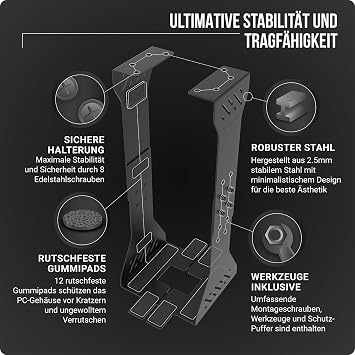 PC Under Desk Mount - 35kg Load Capacity Adjustable (Black) Heavy duty computer holder PC holder for many tower sizes suitable for many desks more ground clearance