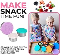 Vista 3 de kinsho Cajas de aperitivos de acero inoxidable con tapas de silicona para niños, contenedores de lonchera para niñas y niños pequeños, sin derrames