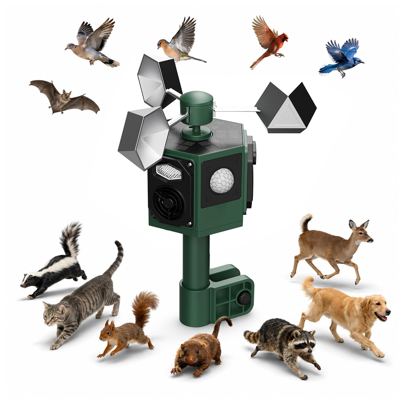 MQHUAYU Cat Deterrents for Gardens UK, Brd Scarers- 360° Reflective Bird Repellent, Solar Ultrasonic Animal Repeller, IP44 Waterproof Cat Fox Repellent for Garden