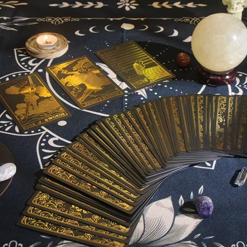 Amazon.co.jp: Rekeell 神秘的なブラックとゴールドのタロットカード