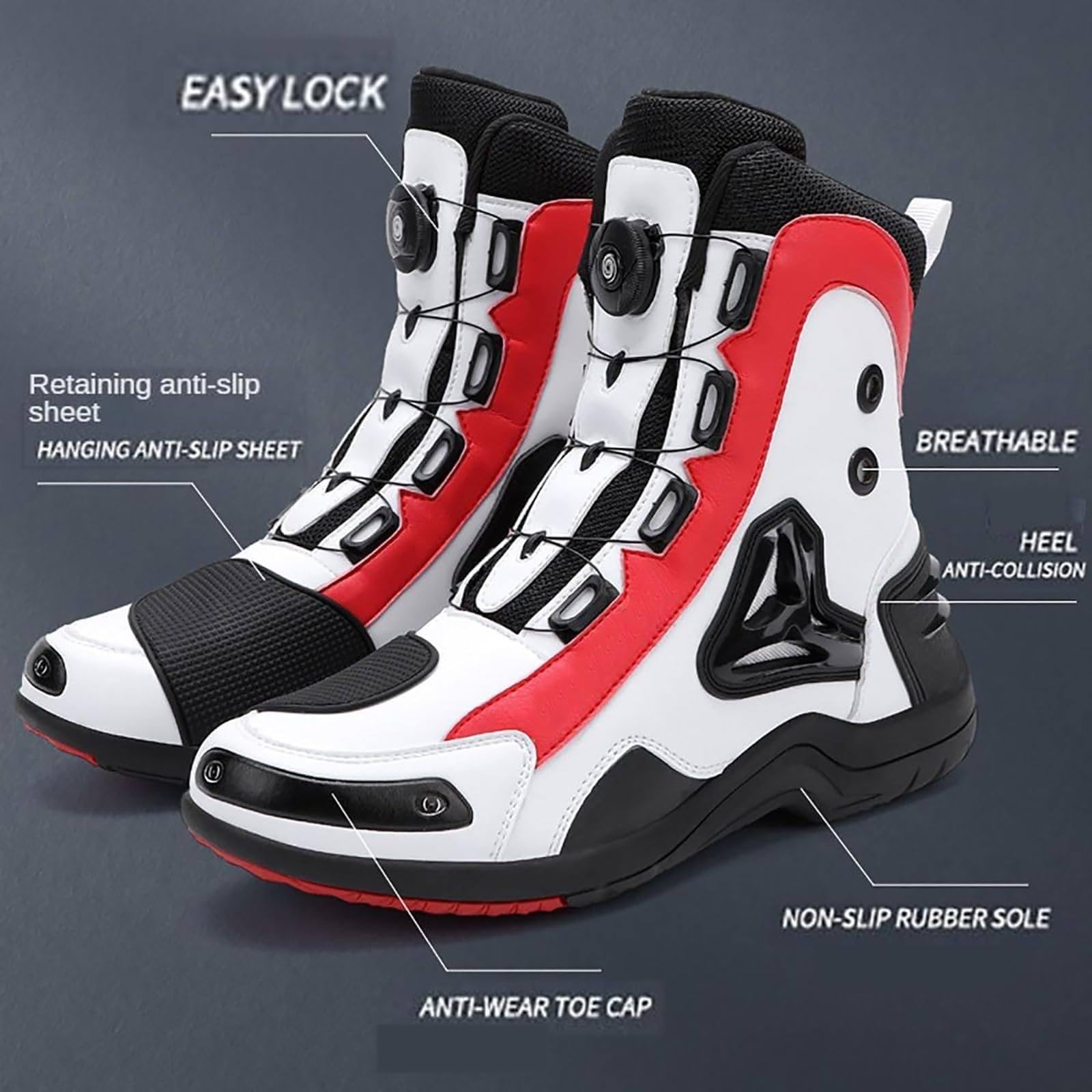 Botas De Moto (Tallas 37-47), con Hebilla Elástica para Poner Y Quitar Fácilmente, Resistentes A Los Impactos Y Al Desgaste, Ideales para Carreras, Turismo Y Deportes. Black-43