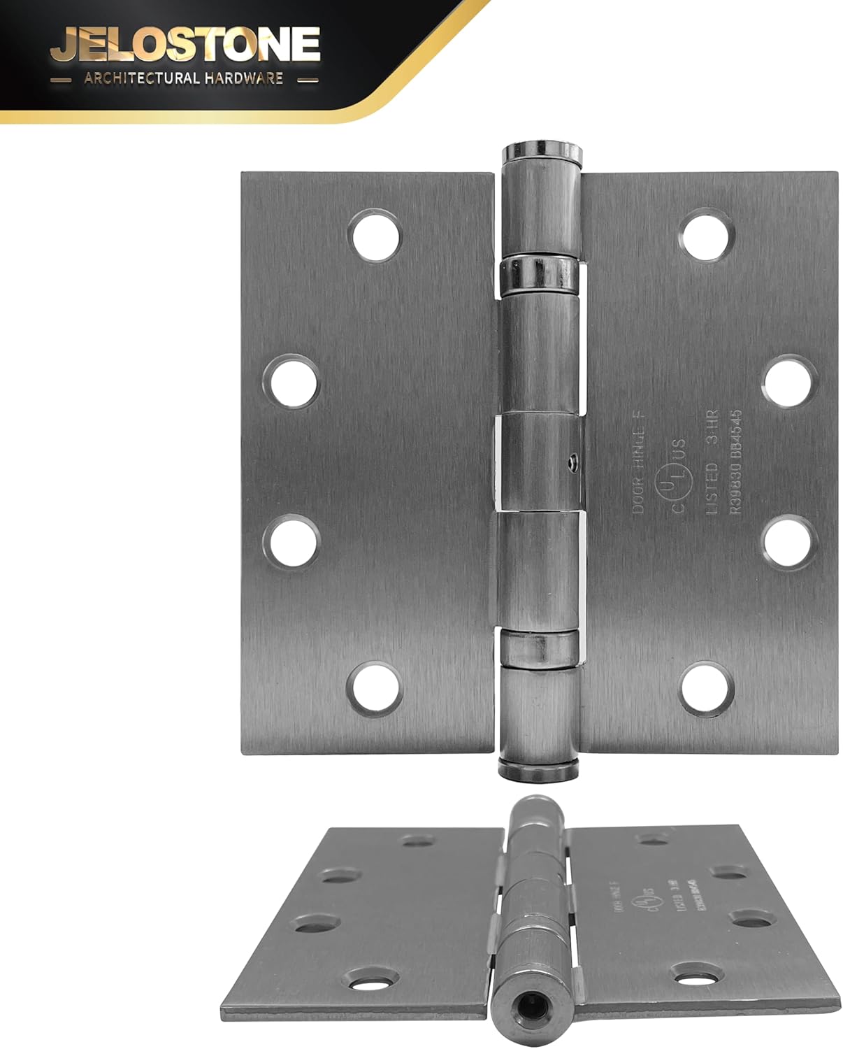 3 Pack - 4.5'' x 4.5'' Commercial Grade Ball Bearing Door Hinge, Non-Removable Pin, UL Listed & 3 Hour Fire Rated, Full Mortise, JS-5BB1 (Satin Chrome)