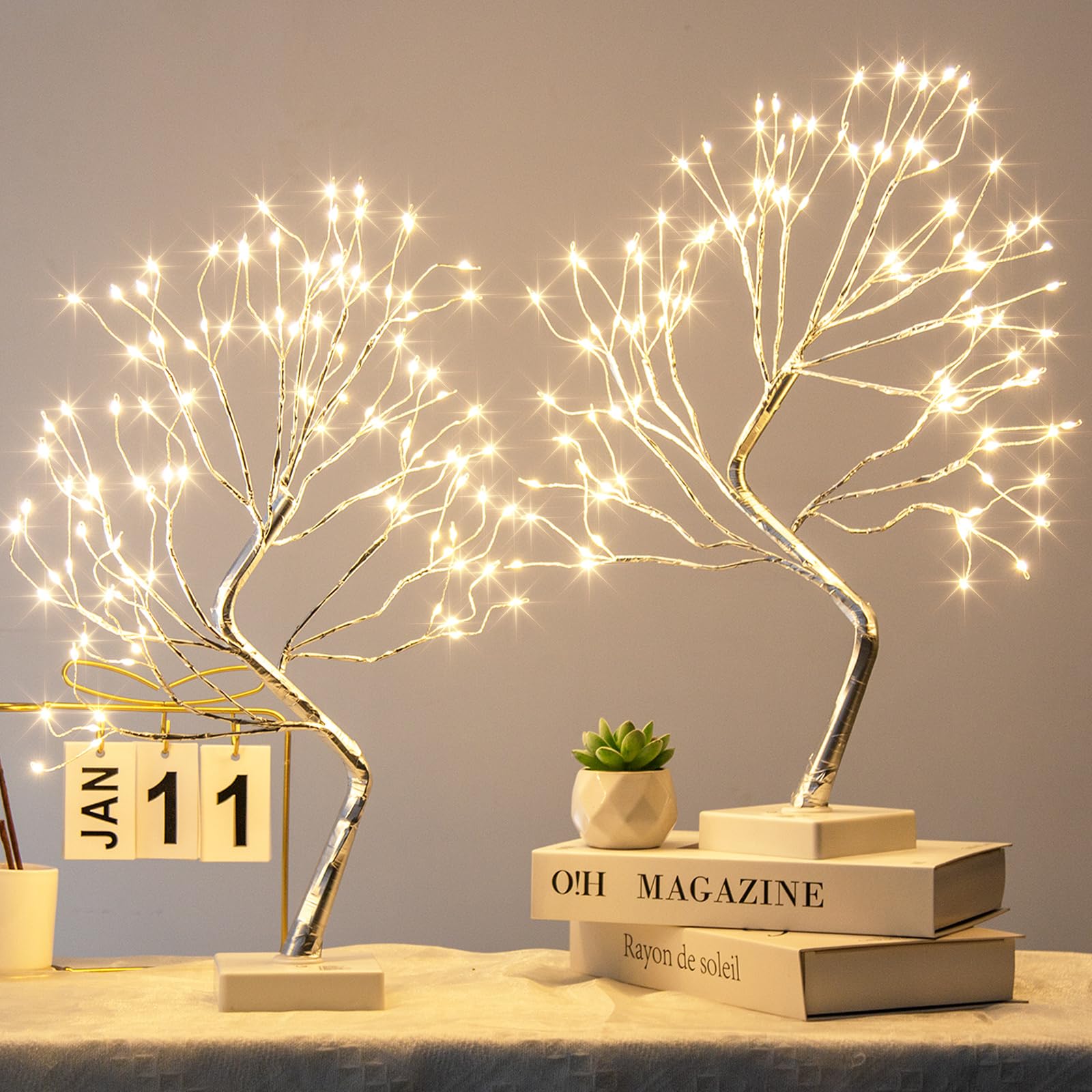 PEIDUO 2 luci da tavolo per bonsai, 108 LED per decorare la stanza, albero fatato con 9 modalità e timer, albero artificiale per la decorazione di casa e interni