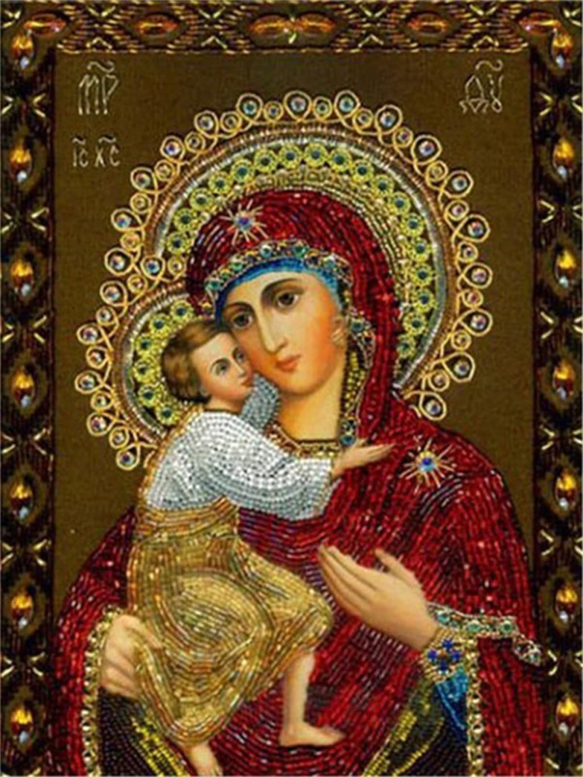Diamond Painting Kit Completo,5D fai da te Number Kit Kit di Ricamo Artigianale, per Adulti&Bambini Grandi Dimensioni Pittura Diamante,Strass Pixel Art Kit Punto Croce con Perline, Vergine Maria