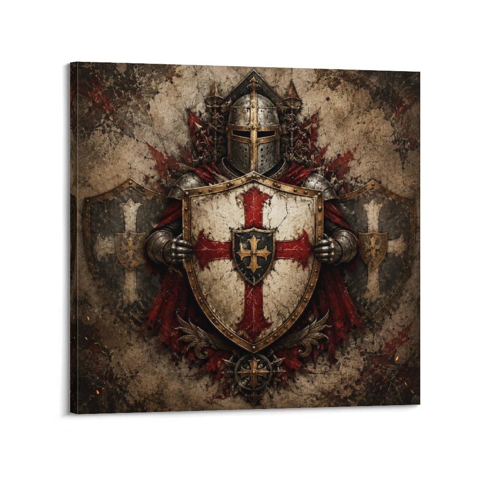XKUGA Heraldic Shield Guard Poster Templar Knight Vintage Crest Modern Decorative Canvas Prints - Ideal Wall Art for Family, Man Cave, Game Room, Boys & Girls Bedroom 12x12inch(30x30cm)