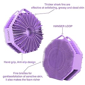iTokGoK Premium Silver-Infused Dual-Sided Design 2-in-1 Silicone Body Scrubber for Shower,Body Brush Buffer Scrubber for Men and Women for All Skin, Ergonomic No-Slip Handle, Easy to Clean - (Purple)