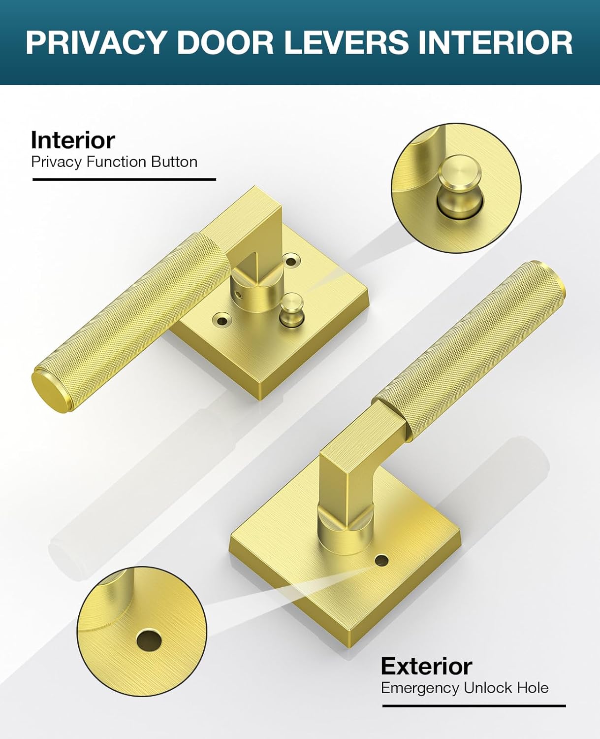 Gold Door Handle, Gold Door Locks for Bedroom or Bathroom, Heavy Duty Door Handles Interior with Locks for Left & Right Handed Doors, 4 Pack