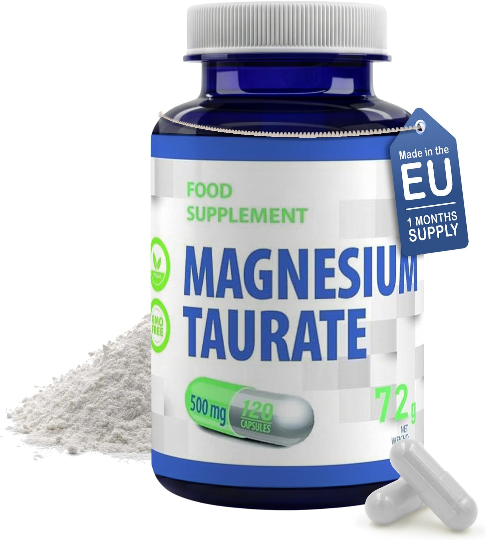 Magnesium Taurate 2000mg | 160mg Elemental Magnesium (43% NRV) | Muscle & Nervous System Support | 120 Vegan Capsules | 3rd Party Lab Tested
