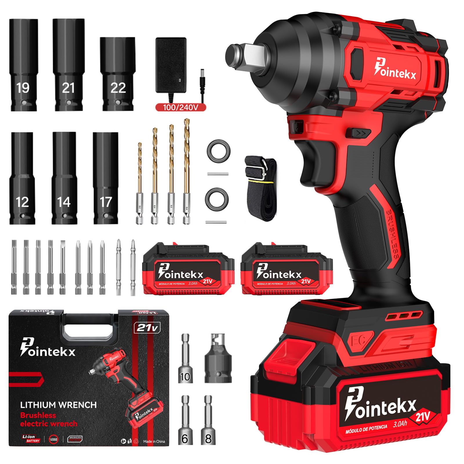 POINTEKX Pistola de Impacto 1/2" Inalambrica