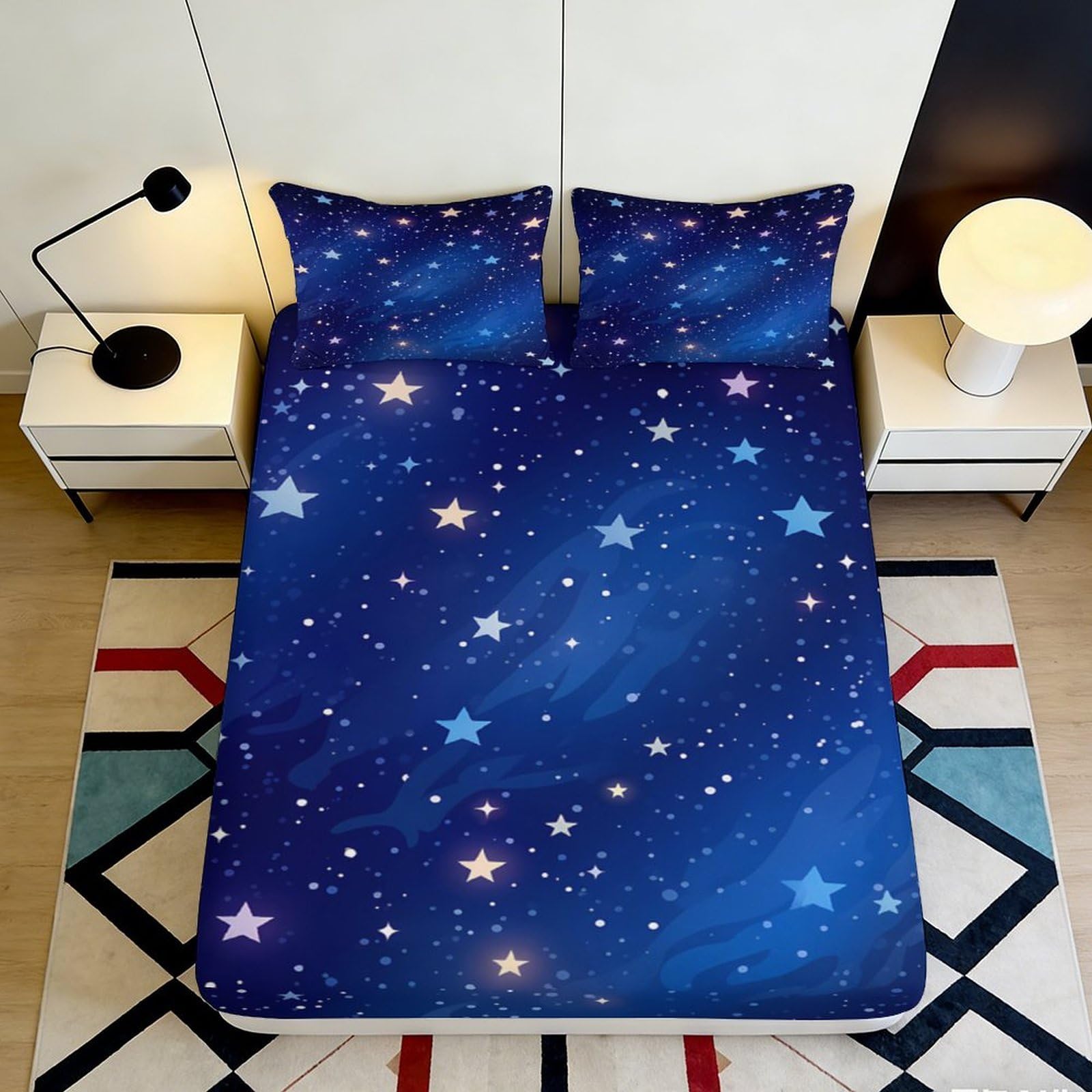 Dhbaneiok Style-3 3D Printed Galaxy Starry Sky Fitted Sheet Microfiber Soft Blue Cosmic Nebula Mattress Cover Bedroom Decor 90X200x25cm