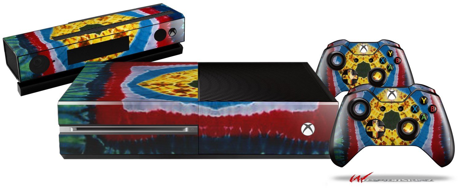 Tie Dye Circles and Squares 101 - Holiday Bundle WraptorSkinz Decal Style Vinyl Skin Wrap compatible with XBOX One Original Console, Kinect and 2 Controllers (GAMING SYSTEM NOT INCLUDED)