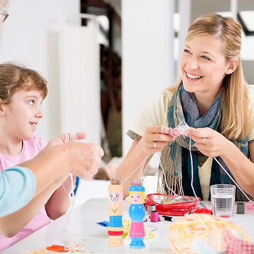 Miniatura 9 de Telar de tejer de madera, 2 piezas, herramienta de tejer francesa, carrete de tejer, forma de muñeca de dibujos animados, herramienta de tejer de