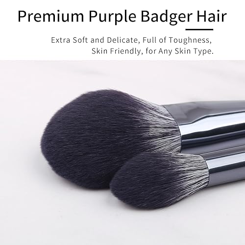Miniatura 3 de Juego de brochas de maquillaje de pelo de tejón morado natural, juego de brochas de maquillaje de nogal con estuche de Luxury ENZO KEN, juego de