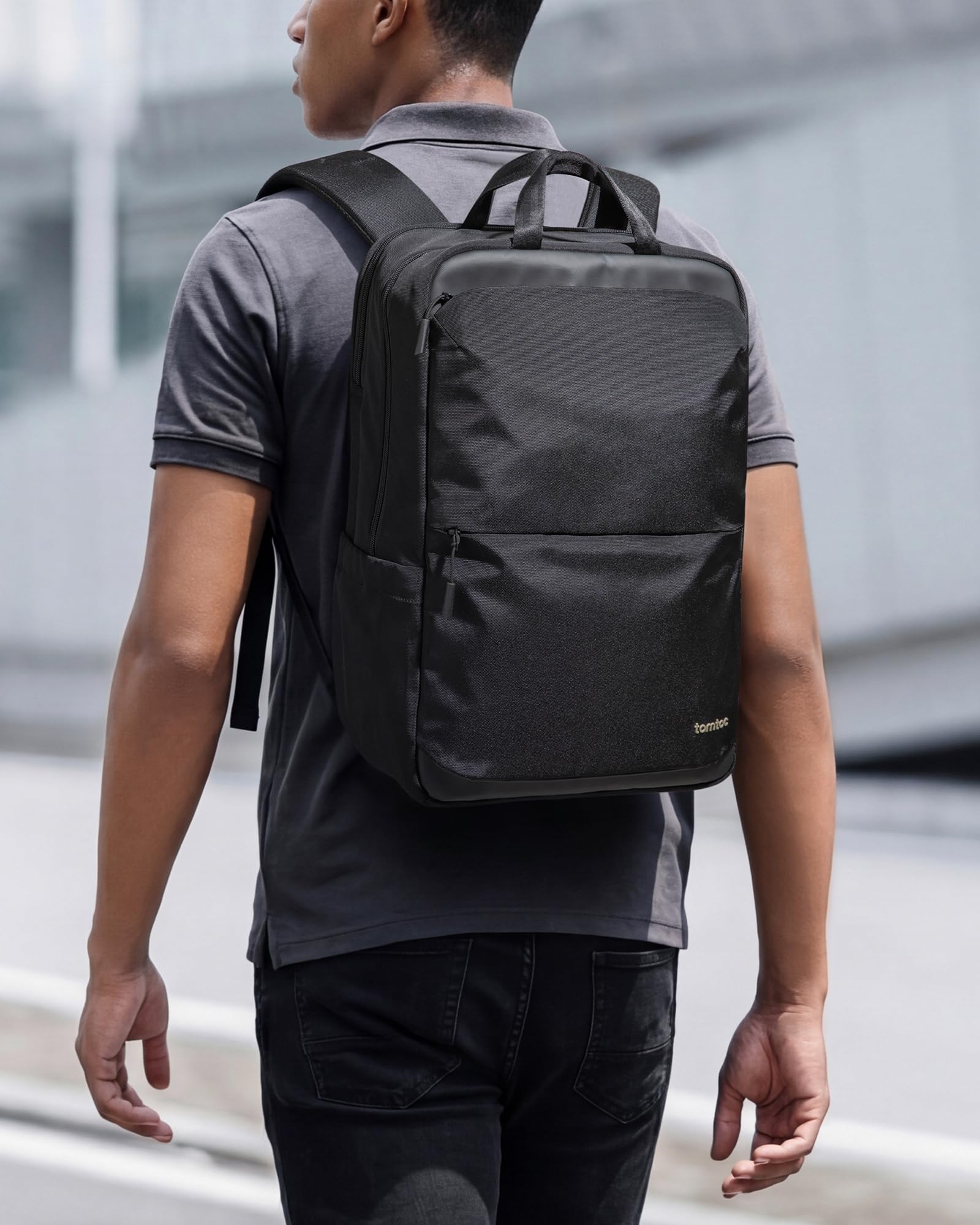 tomtoc Mochila Compacta para Portátil de 15,6-17,3 Pulgadas, Mochila de Uso Diario de 24L, Mochila Profesional, Bolsa de Trabajo con Pasacables para Negocios, Viajes al Trabajo