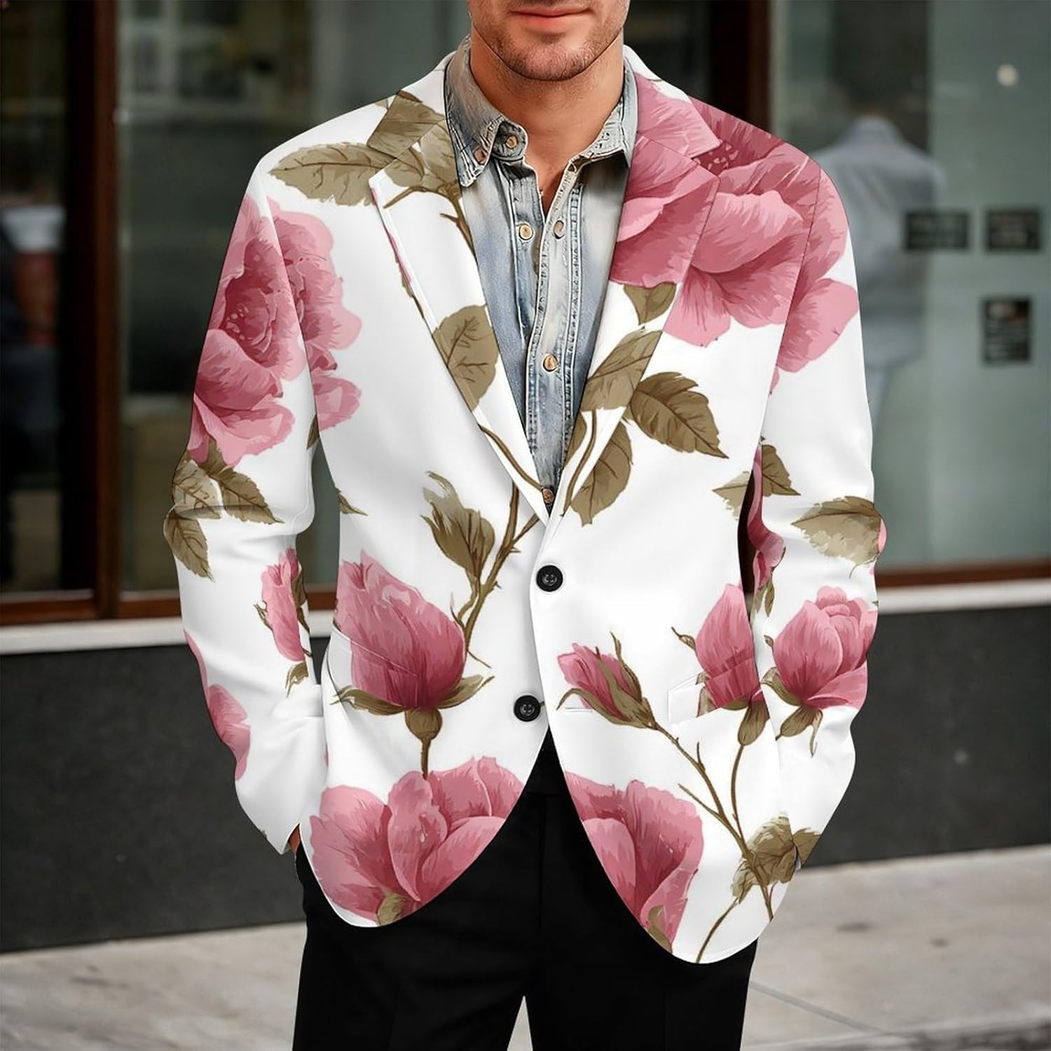 Damask Rose Flower Mens Blazer Two Button Lightweight Sport Coats Suit Business Jacket