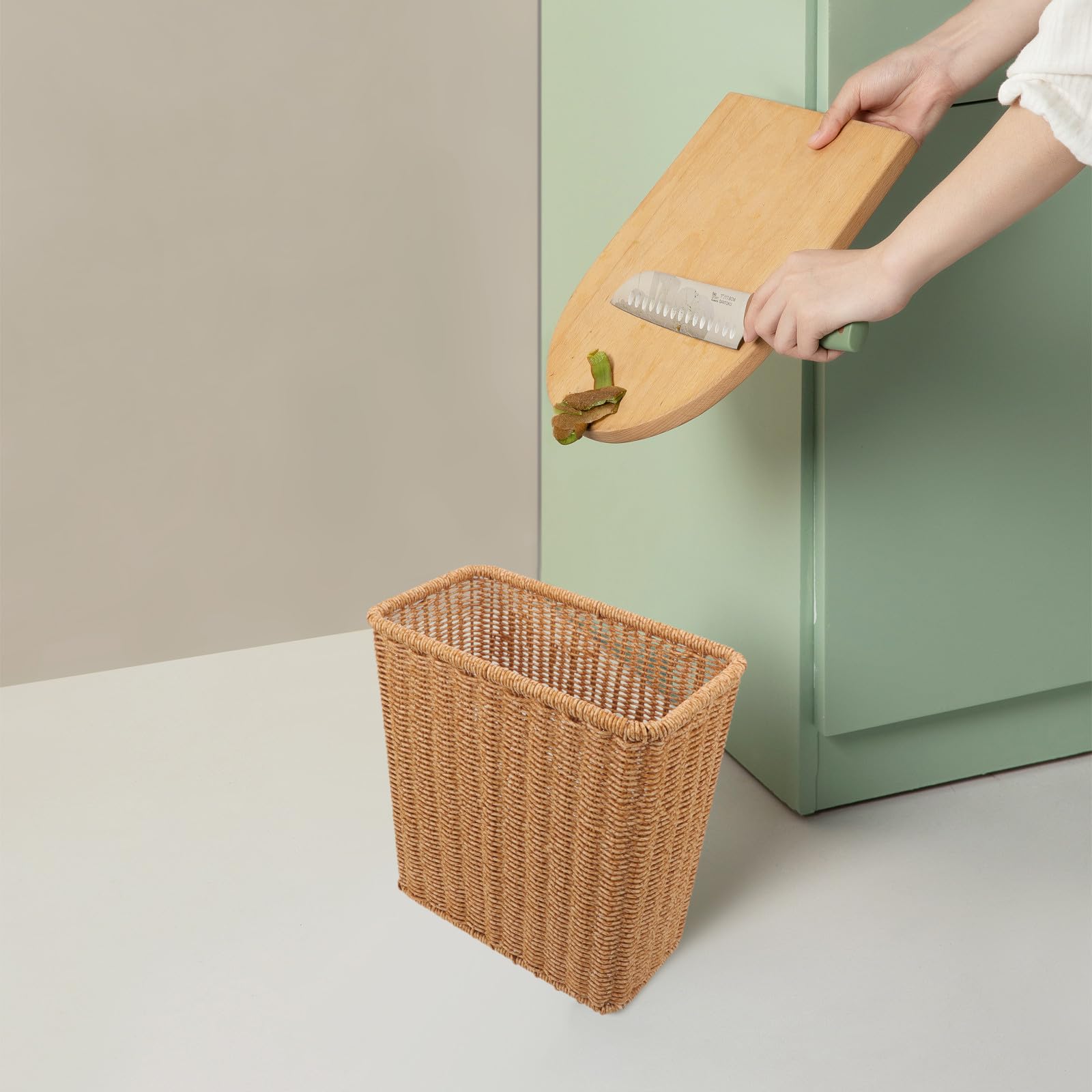 COLLBATH Papelera de Basura Tejida para Baño y Dormitorio Cesto Multifuncional de 10.82X10.43X5.70 Pulgadas para Almacenamiento en Espacios Reducidos