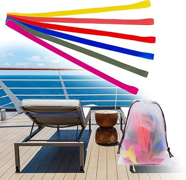 Towel Bands for Cruise Beach Chairs - 6 Color, 16.14 inch Lengthened Stretch Silicone Pool Essentials 2025, Clips Alternative Accessories for Lounger, Boat Ship Must Have Stuff for Women, Girl, Family