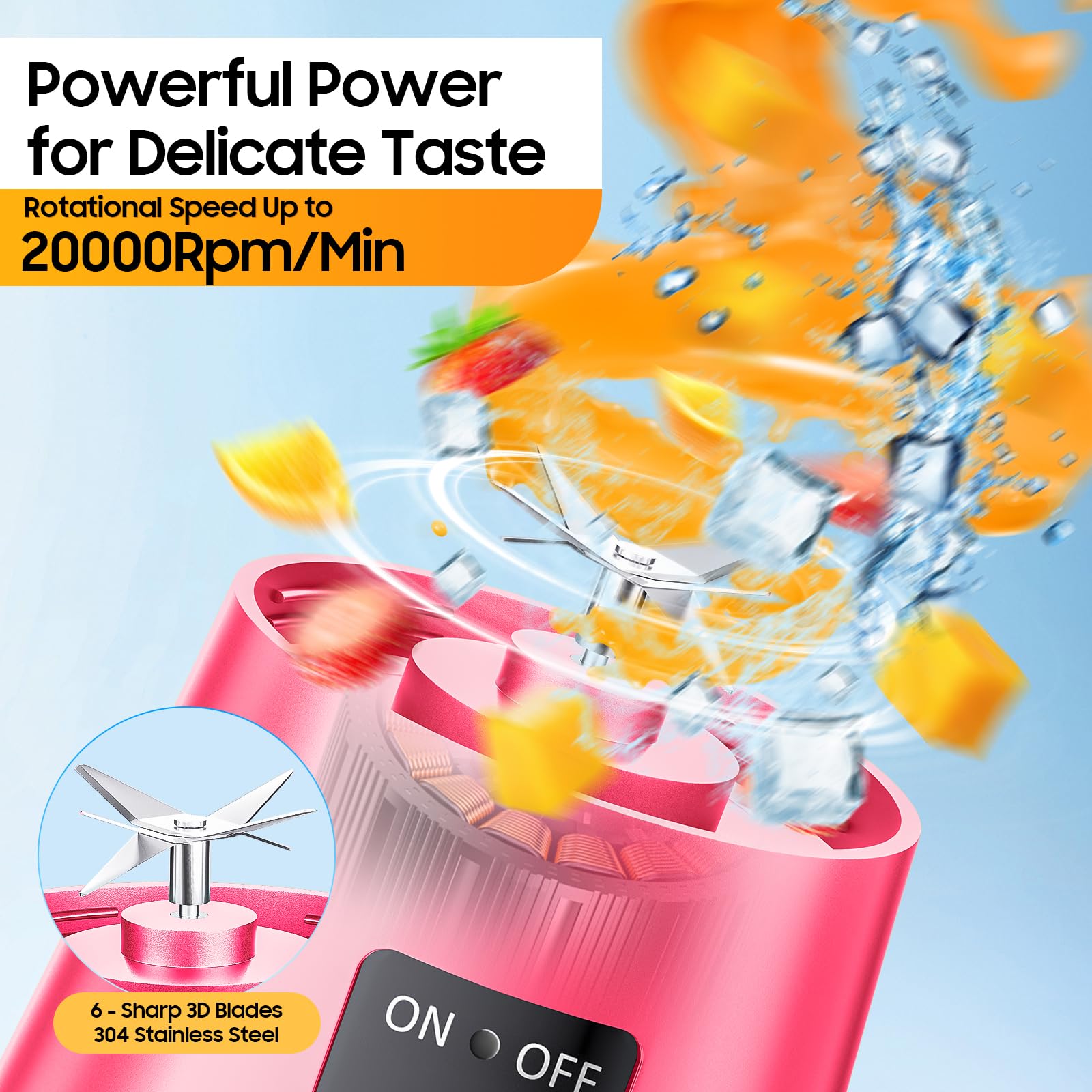 Frullatore portatile senza fili di dimensioni personali, mini frullatore per frullati e frullati, tazza da viaggio senza BPA da 380 ml, potente vestito per miscelare in ufficio/casa/palestra, festa