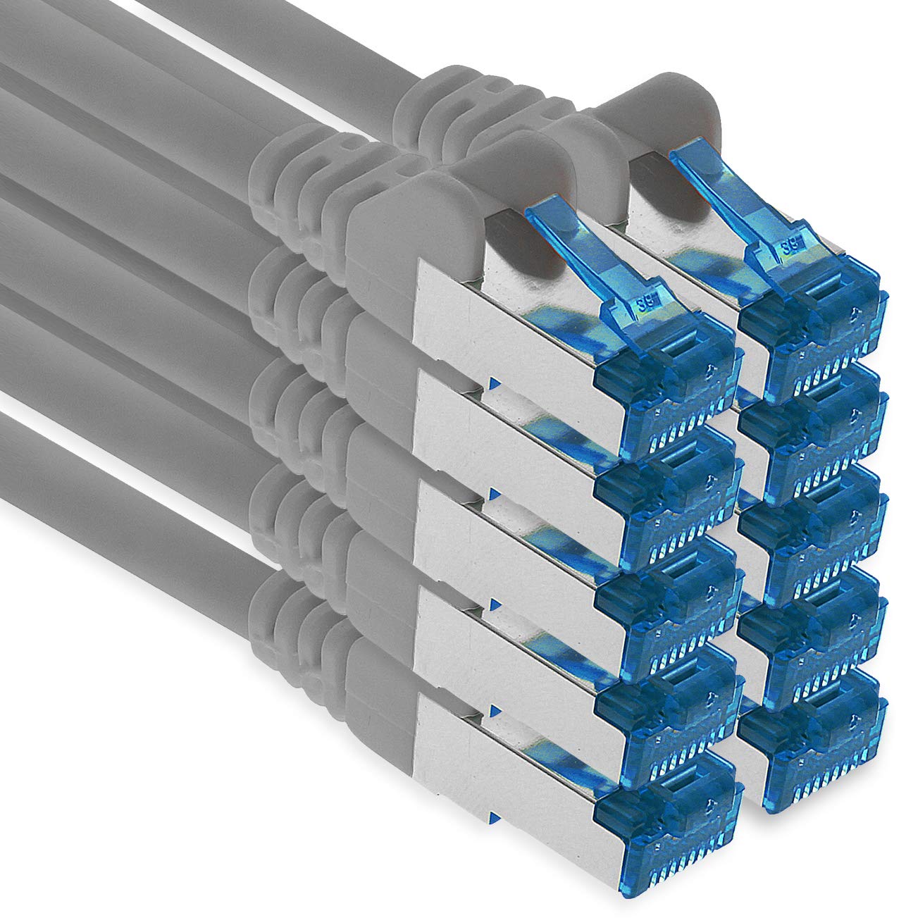 1aTTack.de Patchkabel – 10X 7,5m Ethernet, Netzwerk, Lan Kabel CAT6a (für Gigabit Netzwerke, Router, Switch, Modems mit RJ45 Eingang – grau)