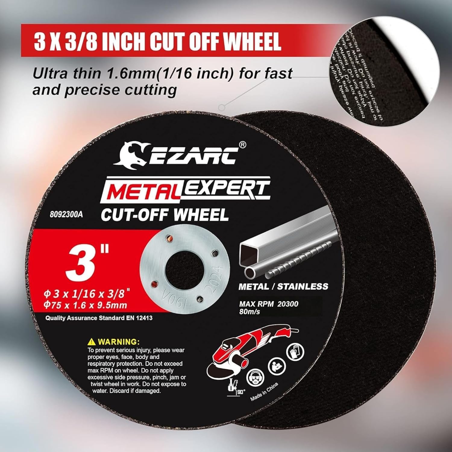 EZARC Metal Cut Off Wheels 3 x 1/16 x 3/8-Inch, 25-Pack