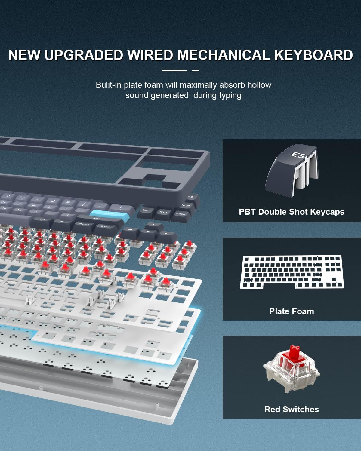 dagaladoo XVX WK87 Wired Mechanical Keyboard, RGB Backlit Hot Swappable TKL Gaming Keyboard with Software, 80% Layout 87 Keys Custom Computer Keyboard for Mac/PC/Windowns (Red Switch/PBT Keycaps)
