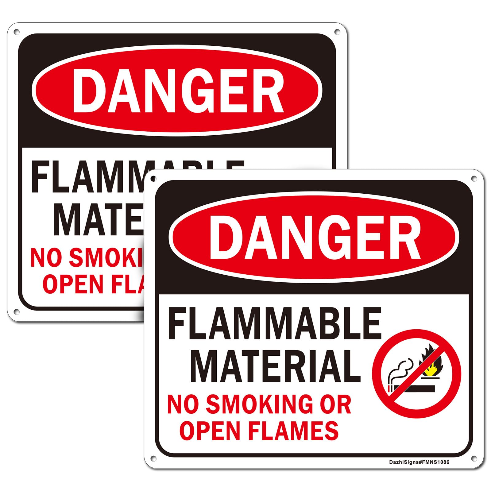 Danger Flammable Material No Smoking or Open Flames Sign,2Pack Flammable Material Sign, 10"x8.6" Rust Free Reflective Aluminum, Fade Resistant,