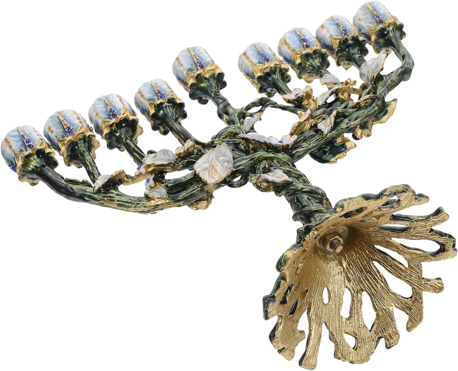 OUNONA 九頭ツリーデザインのハヌカー用メノーラキャンドルホルダー 頑丈な多枝構造と精巧な花柄彫刻 卓上用安定型キャンドルスタン